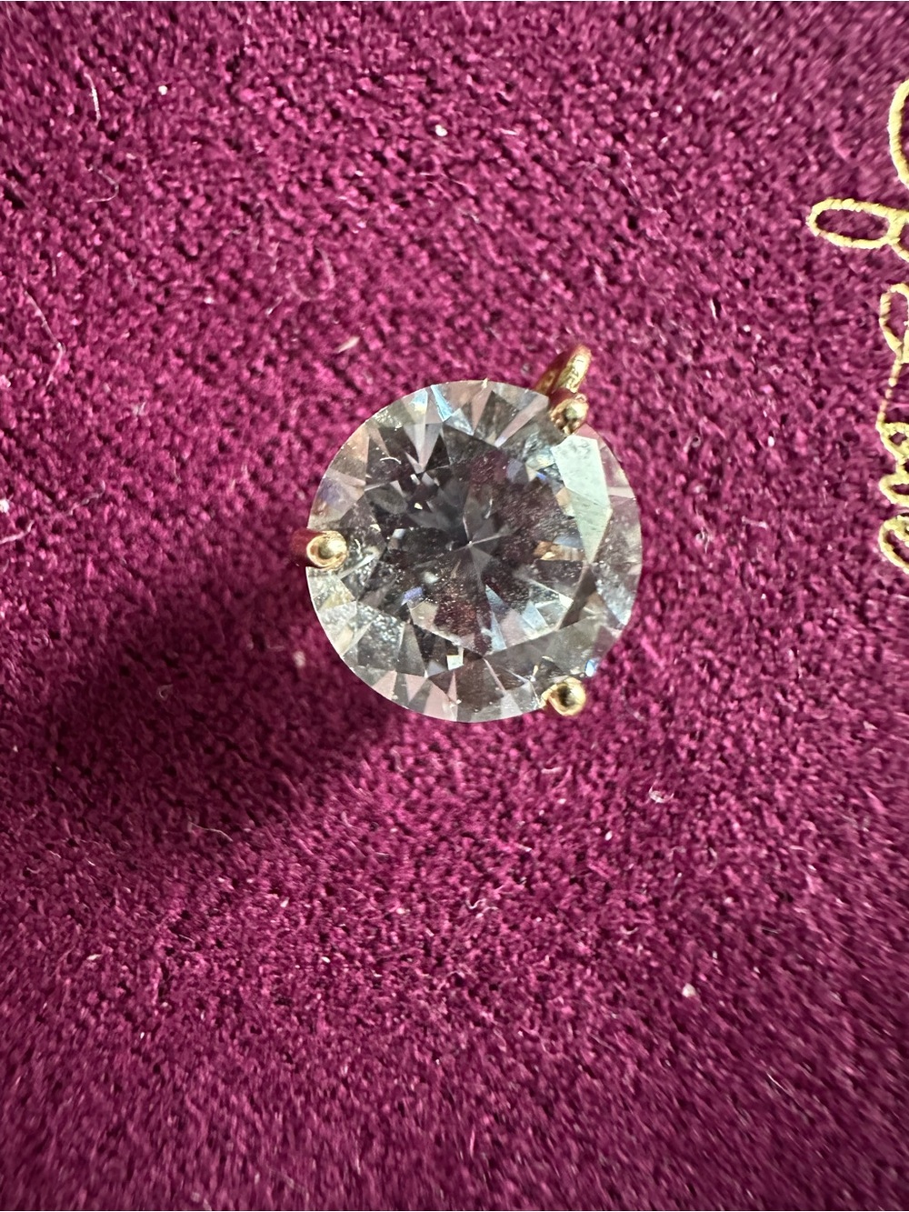10k solid gold Clear Crystal Solitaire Pendant